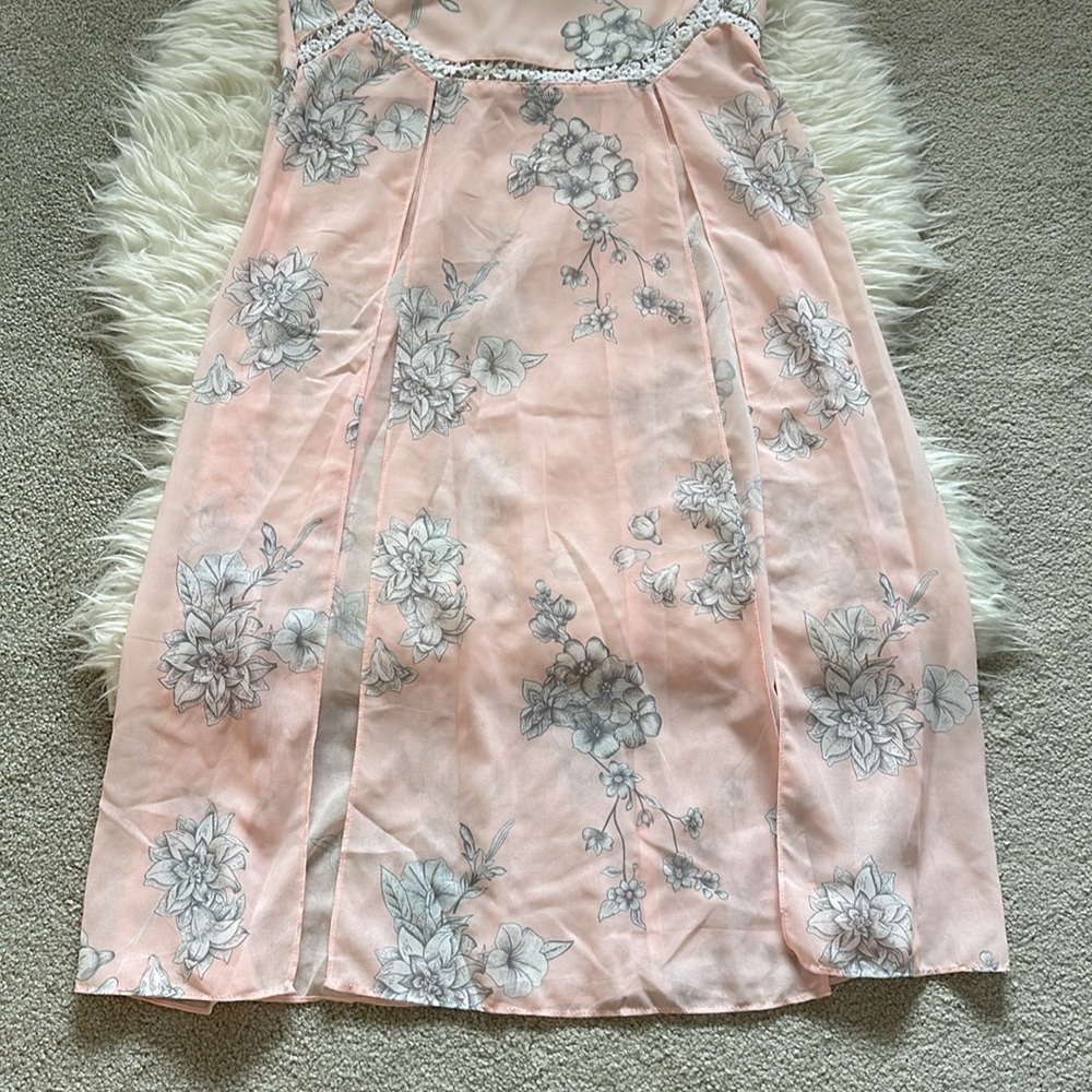 Sabo Skirt Light Pink Floral Sheer Panel Spring Beach Skirt Crochet Flowers - XS - Picture 5 of 12